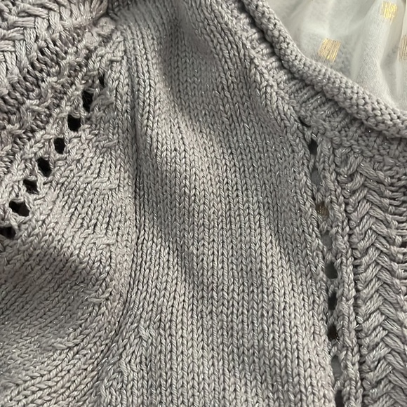 LUCKY BRAND Split Open Back Sweater Sheer Layered Knit Metallic Shimmer Boho S M - Picture 14 of 14